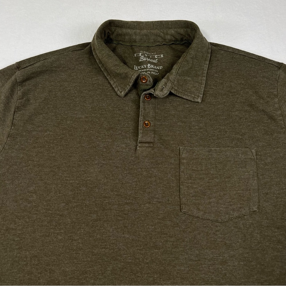 Lucky Brand Venice Burnout Polo Shirt Men’s XL Classic Fit Olive Green - Picture 7 of 12
